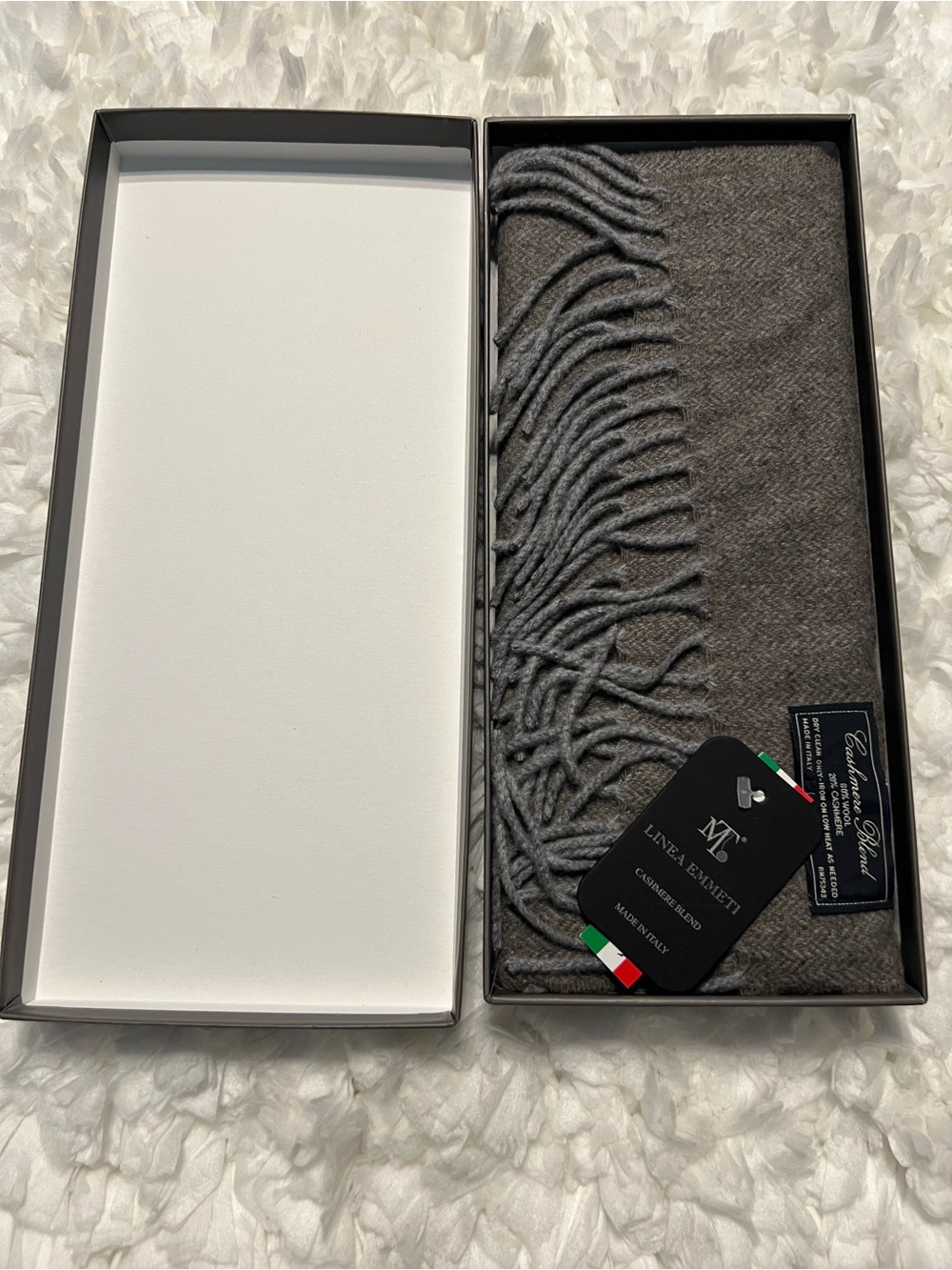 Linea Emmeti Cashmere Wool Blend Gray Scarf Men’s 12” X 71” Made in Italy